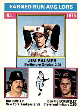 1976 O-Pee-Chee #202 1975 AL ERA Leaders (Jim Palmer / Jim Hunter / Dennis Eckersley) Front