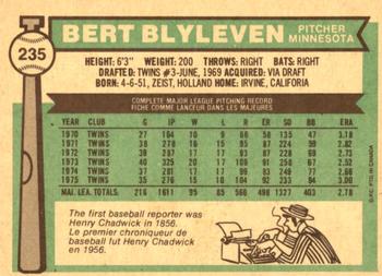 1976 O-Pee-Chee #235 Bert Blyleven Back
