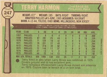 1976 O-Pee-Chee #247 Terry Harmon Back