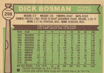 1976 O-Pee-Chee #298 Dick Bosman Back