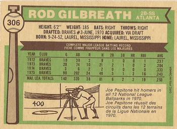 1976 O-Pee-Chee #306 Rod Gilbreath Back