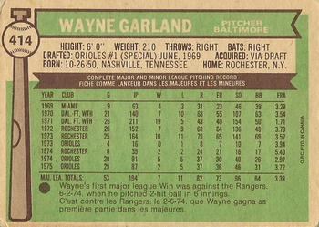 1976 O-Pee-Chee #414 Wayne Garland Back