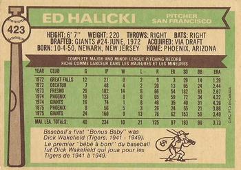 1976 O-Pee-Chee #423 Ed Halicki Back