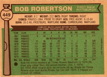1976 O-Pee-Chee #449 Bob Robertson Back