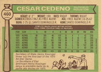1976 O-Pee-Chee #460 Cesar Cedeno Back