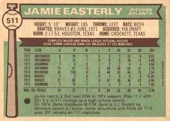 1976 O-Pee-Chee #511 Jamie Easterly Back
