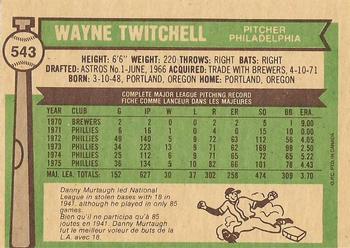 1976 O-Pee-Chee #543 Wayne Twitchell Back