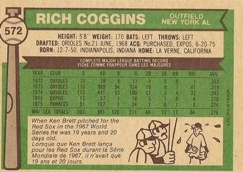 1976 O-Pee-Chee #572 Rich Coggins Back