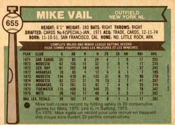 1976 O-Pee-Chee #655 Mike Vail Back