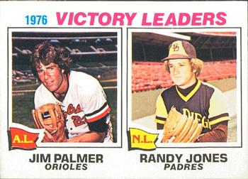 1977 O-Pee-Chee #5 1976 Victory Leaders (Jim Palmer / Randy Jones) Front