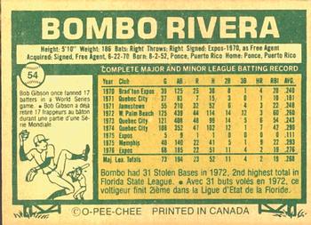 1977 O-Pee-Chee #54 Bombo Rivera Back