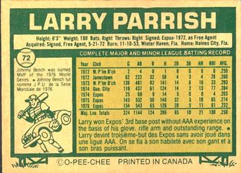 1977 O-Pee-Chee #72 Larry Parrish Back