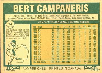1977 O-Pee-Chee #74 Bert Campaneris Back