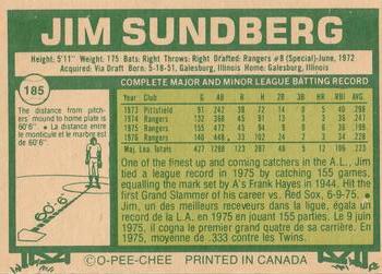 1977 O-Pee-Chee #185 Jim Sundberg Back