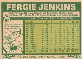 1977 O-Pee-Chee #187 Fergie Jenkins Back