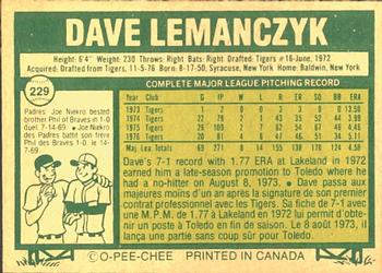 1977 O-Pee-Chee #229 Dave Lemanczyk Back