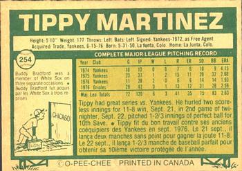 1977 O-Pee-Chee #254 Tippy Martinez Back