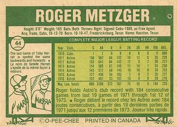 1977 O-Pee-Chee #44 Roger Metzger Back