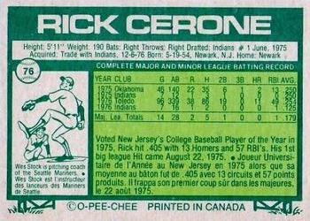 1977 O-Pee-Chee #76 Rick Cerone Back