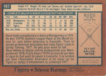 1978 O-Pee-Chee #167 Steve Kemp Back