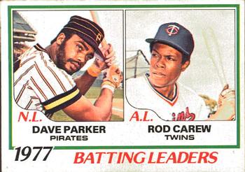 1978 O-Pee-Chee #1 1977 Batting Leaders (Dave Parker / Rod Carew) Front
