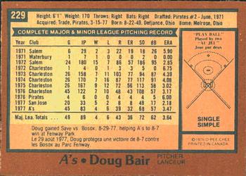 1978 O-Pee-Chee #229 Doug Bair Back