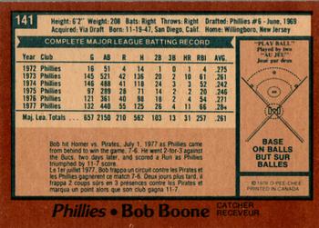 1978 O-Pee-Chee #141 Bob Boone Back