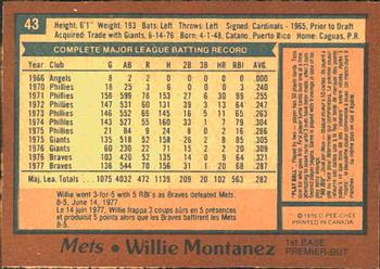 1978 O-Pee-Chee #43 Willie Montanez Back