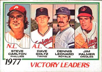 1978 O-Pee-Chee #5 1977 Victory Leaders (Steve Carlton / Dave Goltz / Dennis Leonard / Jim Palmer) Front