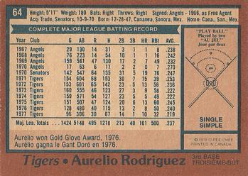 1978 O-Pee-Chee #64 Aurelio Rodriguez Back