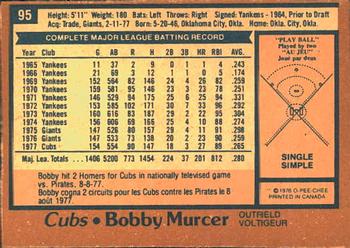 1978 O-Pee-Chee #95 Bobby Murcer Back
