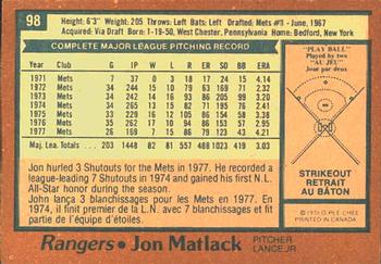 1978 O-Pee-Chee #98 Jon Matlack Back