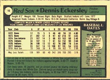 1979 O-Pee-Chee #16 Dennis Eckersley Back