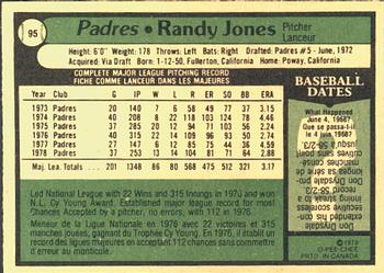 1979 O-Pee-Chee #95 Randy Jones Back