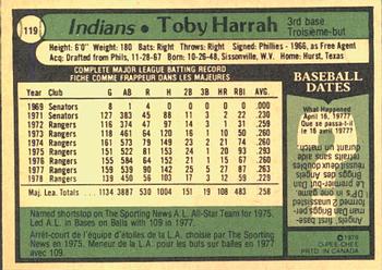 1979 O-Pee-Chee #119 Toby Harrah Back