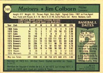 1979 O-Pee-Chee #137 Jim Colborn Back