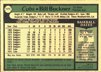 1979 O-Pee-Chee #177 Bill Buckner Back