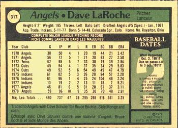 1979 O-Pee-Chee #317 Dave LaRoche Back