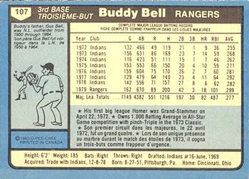 1980 O-Pee-Chee #107 Buddy Bell Back