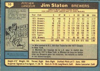 1980 O-Pee-Chee #10 Jim Slaton Back