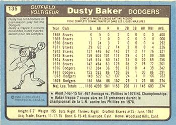 1980 O-Pee-Chee #135 Dusty Baker Back