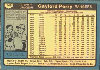 1980 O-Pee-Chee #148 Gaylord Perry Back