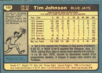 1980 O-Pee-Chee #155 Tim Johnson Back