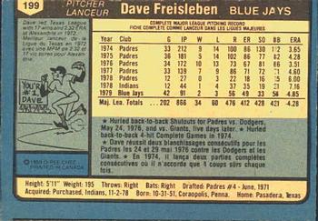 1980 O-Pee-Chee #199 Dave Freisleben Back
