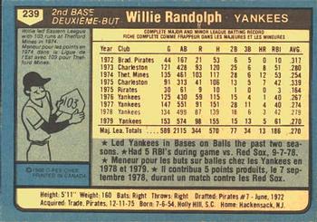1980 O-Pee-Chee #239 Willie Randolph Back