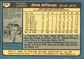 1980 O-Pee-Chee #244 Jesse Jefferson Back