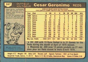 1980 O-Pee-Chee #247 Cesar Geronimo Back