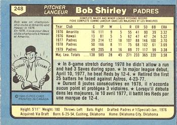 1980 O-Pee-Chee #248 Bob Shirley Back