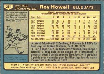 1980 O-Pee-Chee #254 Roy Howell Back