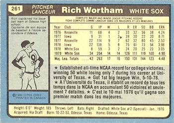 1980 O-Pee-Chee #261 Rich Wortham Back